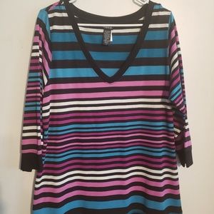 3/4 Sleeve Stripped Top